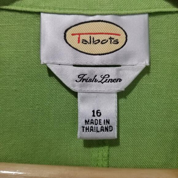 Talbots Jacket Womens 16 Green Irish Linen Button Front Patch Pockets Shacket - Picture 3 of 7